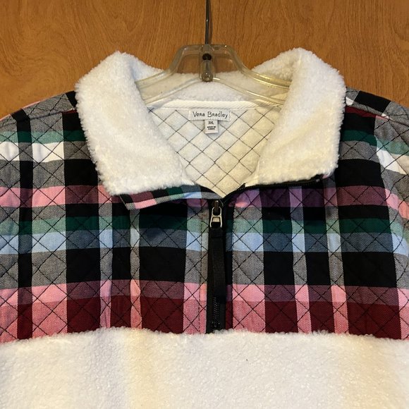 VERA BRADLEY Sz 3X White w/ Multi-Color Quilted Bodice & Trim 1/4 Zip Fleece Top - Picture 2 of 7